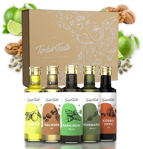 TIMBER TASTE® Essig & Öl Geschenkset Frauen [Würzig] - 5 erlesene Essige & Speiseöle [5x40ml] - Kochbox Koch Set für Sie - Geschenkideen zum Muttertag - Ausgefallenes Muttertagsgeschenk zum Kochen