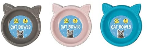 Trendy Cat Bowls - 2 Pack, Durable Plastic & Easy Clean (Grey)