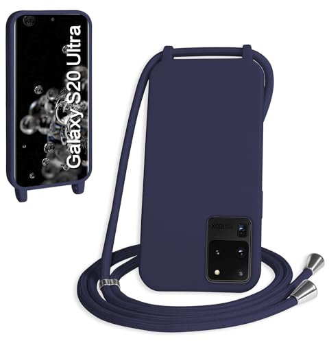 WenBaby Handykette für Samsung Galaxy S20 Ultra Hülle mit Band,Handyhülle mit Schnur zum Umhängen Silikon Seil Necklace Schutzhülle mit Kordel Tasche Case TPU Bumper für Galaxy S20 Ultra- Marineblau