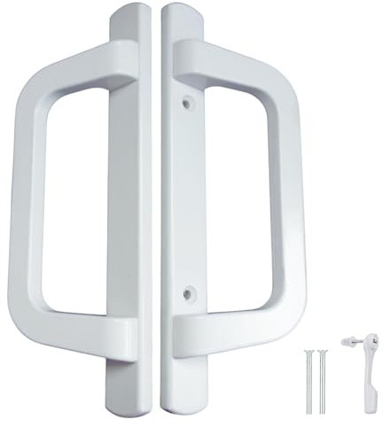 Original PGT 8.5 White Sliding Patio Glass Door Handle Set Replacement with Thumb Latch Lever, Screws - Fits 3-15/16 Screw Hole Spacing Door Hardware - Durable Ergonomic Design, Smooth Operation