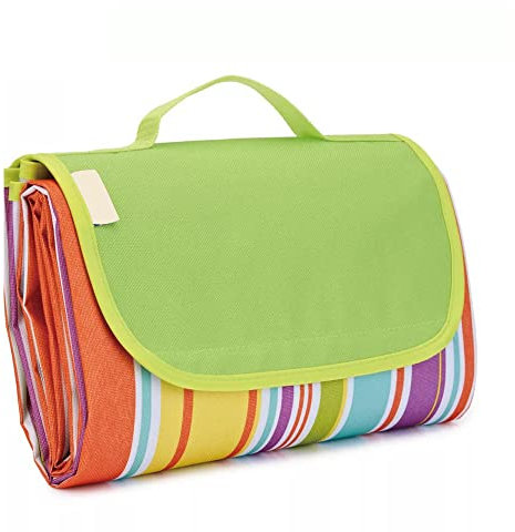 DOTBUY-SHOP Picknickdecke Wasserdicht, Campingdecke Stranddecke Streifen Maschinenwaschbar Faltbar Isoliert Picknickmatte, für Outdoor Strand, Campen und Ausflüge (Regenbogen,195x200cm)