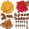 255 Stück Weihnachten Deko Adventskranz, Weihnachtskranz Deko, Weihnachtsdeko mit Tannenzapfen, Zimtstangen, Getrocknete Orangenscheiben, Sternanis, Künstliche Beeren, Eichel, Bastelset Weihnachten