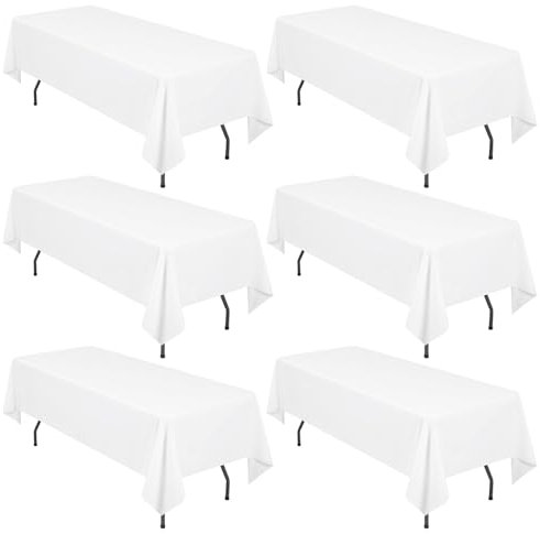 6-Pack Rechteck Tischdecke, 153 x 260 cm Weiße Tischdecke Polyester Tischdecke für 6 Ft Rechteck Tische, Fleck und Falten beständige waschbare Stoff Tischdecke für Hochzeit, Restaurant
