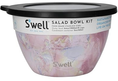 S'well Salad Bowl Kit, Geode Rose 1.9L - Salad Lunch Box with Condiment Container and Removable Tray - Leak-Proof and Dishwasher Safe