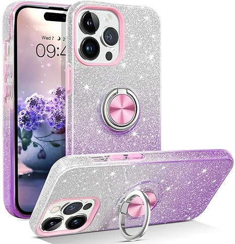 YINLAI iPhone 15 Pro Max Case - Bling Glitter Sparkle Cute Slim Shockproof Protective Case for Women, Purple Gradient
