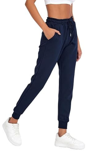 COMEOR Jogginghose Damen - Baumwolle Sporthose Lang Warme Trainingshosen, Frauen Freizeithosen, Sweatpants mit Regular Passform für Fitness, Yoga, Freizeit (Dunkelblau S)