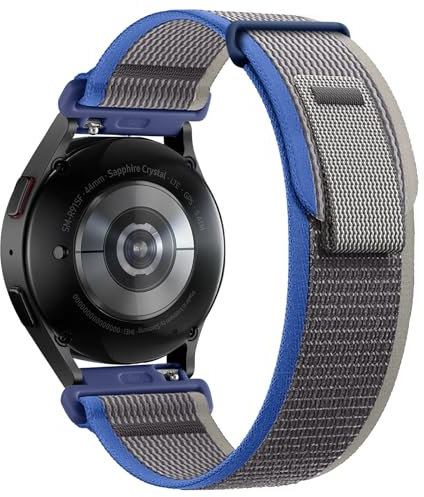 PIOWNN 20mm Trail Loop Sportarmband Kompatibel mit Samsung Galaxy Watch 7 6 5 4 Armband 44mm 40mm, Nylon Klettverschluss Band für Watch 6 Classic/Watch 5 Pro/Watch 4 Classic/Active 2/Watch 3,Blau/Grau