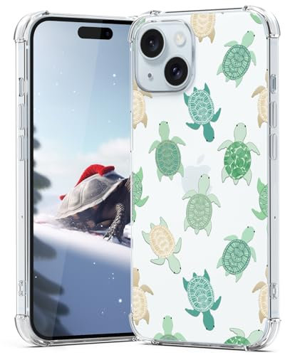 CAROKI iPhone 15 Clear Case, Anti-Yellowing With Turtle Pattern, Bumper Protective Shockproof Soft Silicon Cover for 6.1 2023-Turtle