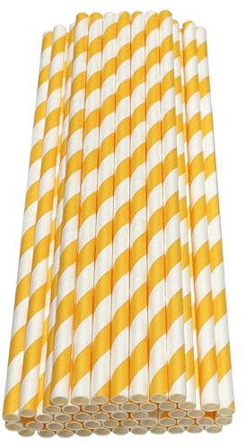 Haobase 50Pcs Paper Drinking Straws, Biodegradable Paper Straws for Drinking Cocktail, Coffee, Cold Drinks (Stripes Pattern) (White/Orange Stripes)