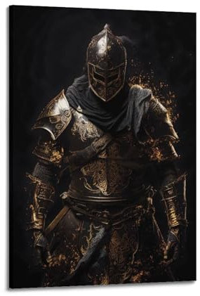 LYER Mittelalterlicher Ritter Kintsugi Krieger Poster Wandkunst Druck Retro Ästhetische Raumdekoration Malerei Leinwand Zuhause und Büro Dekorationen 20 x 30 cm Rahmen Stil