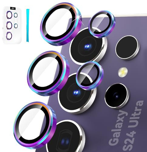 CloudValley Kameraschutz für Samsung Galaxy S24 Ultra Zubehör, individuelle Gehärtetes Glas mit Aluminiumkante, [Anti-Kratzer Anti-Staub] 9H Härte HD Kamera Schutzfolie,Buntes