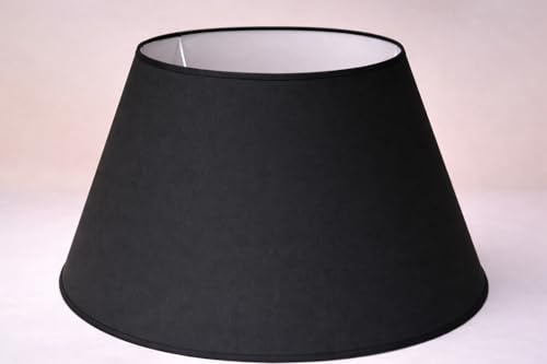 50 cm Kegel Lampenschirm, Baumwollstoff mit weißer PVC-Rückseite, handgefertigtes Produkt, für Tischlampe, Stehlampe (Schwarz)
