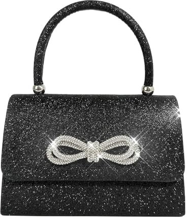 RPAEOY Damen Clutch Elegante Fliege Handtasche Glitzer Tasche Abendtasche Brauttasche Tasche Crossbody Umhängetasche für Hochzeit Party Date Abschlussball Schwarz