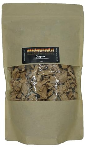 www.Smokerholz24.de BBQ Plag Virutas para ahumar coñac, 1 litro de virutas variadas de auténtica madera de barril de coñac, para aromas de humo suaves, dulces y picantes al asar y ahumar