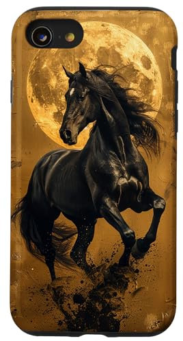 Black Horse Moon Black And Gold Case for iPhone SE (2020) / 7 / 8