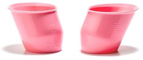 Doidy Lot de deux mini tasses – Gobelets d'entraînement pour bébé au design incliné unique – Excellente tasse de sevrage pour le lait, l'eau – Utilisation à partir de 0 mois 50 ml, matériau PP (rose)