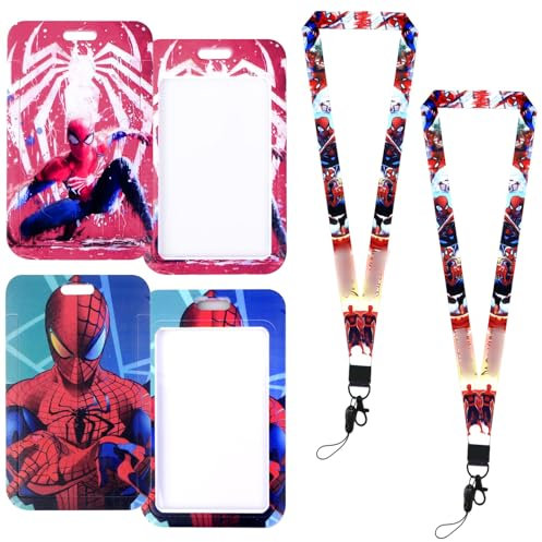 Porte Badge Tour de Cou, 2 Porte Carte Bus Avec Cordon Tour de Cou Spider Porte Carte Enfant Scolaire Porte Badge Infirmiere Protege Carte Dessin Animé Imprimé Adultes Enfants Cordon Porte Carte