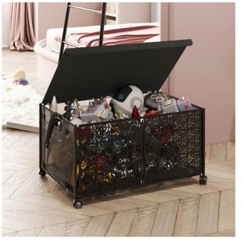 Spielzeugregal Spielzeug Organizer Extra Großer Spielzeugbehälter Mit Deckel, Spielzeugtruhe, Spielzeugkiste Aus Metall, Organizer, Zusammenklappbare Spielzeugaufbewahrungsboxen Mit 4 Universalrädern