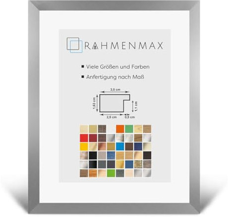 RahmenMax Morena Bilderrahmen Posterrahmen 70x100 cm Farbe Aluminium Gebürstet Dekor 100x70 cm mit weisser Rückwand und klarem Acrylglas