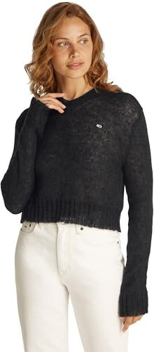 Tommy Jeans Donna Pullover Open Knit con Scollo a V, Nero (Black), XXS