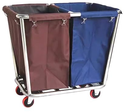 Wäschesortierer 2 Fächer Groß Kommerziell Edelstahl Wäschewagen mit 4 Rädern für Home Hotel Wäschekammer 100kg Tragkraft 90x65x85cm