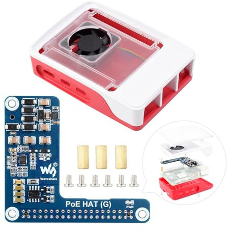 Power Over Ethernet HAT (G) Expansion Board for Raspberry Pi 5,POE HAT with Pi 5 Official Case, 802.3af/at-Compliant,5V 5A Output