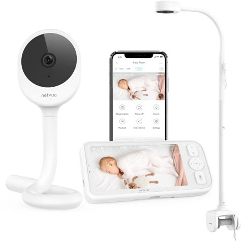 Netvue Baby Monitor with 4 in 1 Holder, 1080P HD Baby Monitor with Camera and Night Vision, 5 inch Smart Video Baby Camera Monitor with App, 2 Way Audio, VOX Mode, Cry Detection, Sleep Analysis