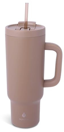 Manna Leisure Isolierbecher aus Edelstahl mit auslaufsicherem Doppelfunktions-Deckel, 1,2 l, Haselnuss-Pulverbeschichtung