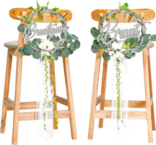 RunFar shop 2Stk Stuhlschilder Braut & Bräutigam Hochzeit Stuhl Banner Schild Zeichen Holz Hochzeit Stuhl mit Efeublätter deko Hochzeit Verlobungsfeier Braut und Bräutigam Hochzeit Stuhl Deko Schild