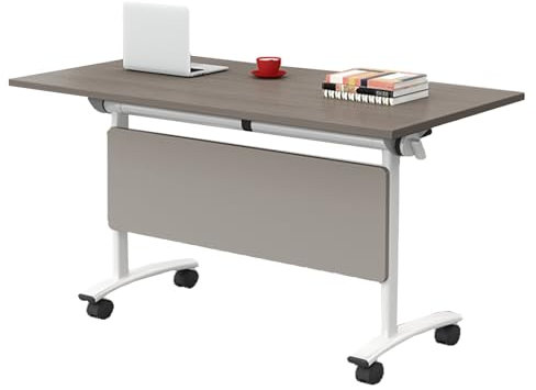 Mobiler klappbarer Konferenztisch mit feststellbaren Rädern für Büro, Klassenzimmer, rechteckiger Rolltisch, Trainingstisch für Seminar, Konferenzraum, Ahorn, 5 Stück, 119,9 x 59,9 x 74,9 cm