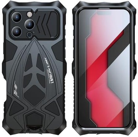 Tiwikunx Compatible with iPhone 16 Pro Max Metal Case,Outdoor Aluminum Metal Gorilla Glass Shockproof Military Heavy Duty Sturdy Protector Cover Hard Case with Screen Protector (Black)