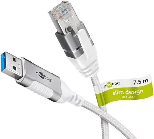 goobay USB-A 3.0 auf RJ45 Ethernet CAT 6 Kabel Slim/Adapterkabel/stabile kabelgebundene Internetverbindung mit Router/Netzwerk Switch/USB auf RJ45 Adapter / 1 Gbit/s / 7,5 Meter/weiß / 74382