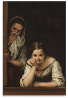 YiQuSoft Bartolome Esteban Murillo Poster mit zwei Frauen am Fenster, Gemälde auf Leinwand, Wandkunst, Rollbild, Druck, Wohnzimmer, Wände, Dekoration, Zuhause, ungerahmt, 40 x 60 cm