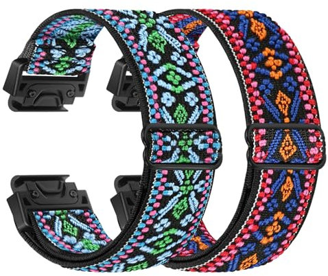 XANS Elastische Armband Kompatibel mit Garmin Fenix 8 51mm/Fenix 7x/7x Pro/Fenix 6x/6x Pro/Fenix 5x/5x Plus/Fenix 3/3 HR, 26mm Nylon Uhrenarmband für Garmin Enduro 2/Instinct 2X/Descent MK1/MK2