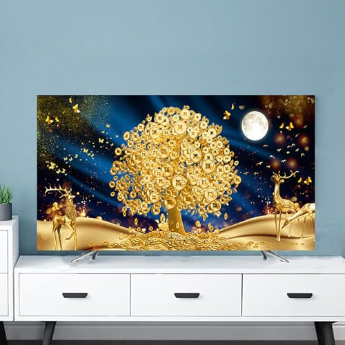 Hixingo Cubierta Antipolvo para TV, Universal Funda para Televisor Elástico Protector para Smart TV, Cubierta de Televisión Pantalla de Funda 32-80 (58-60(140x85cm),Oro)
