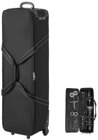 VEVOR Studio Equipment Trolley Case, 39.37 x 14.96 x 12.60 in / 100 x 38 x 32 cm, Rolling Camera Bag, Carrying Bag with Wheels Straps Padded Compartment Handle, for Light Stands, Tripods, Telescopes