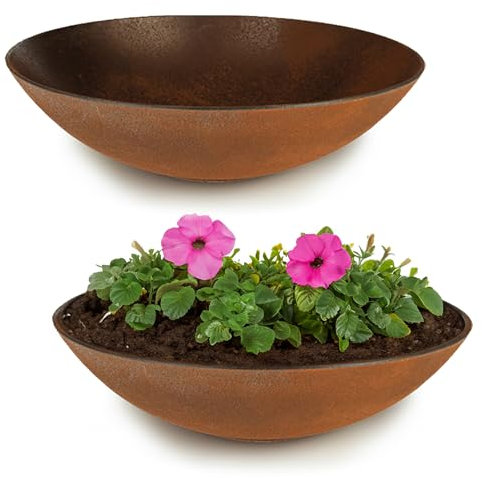 matches21 HOME & HOBBY Große Pflanzschalen 2 STK. für draussen in 45 cm - rost-Optik als wetterfeste Blumenschalen - Dekoschalen