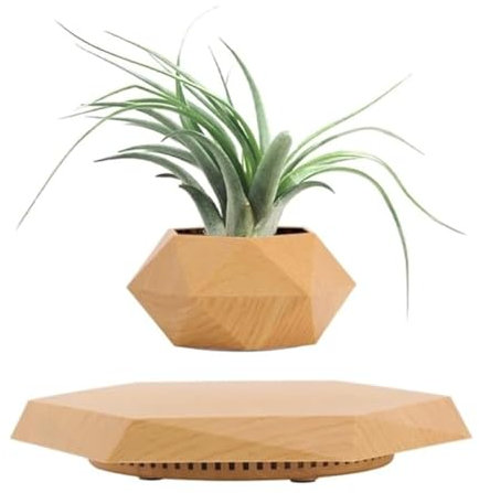 zenggp Magnetisch Schwebender Blumentopf, 360° Drehbarer Blumentopf-Bonsai Mit Schwebendem Design, Topfdekor Für Den Schreibtisch Zu Hause, Für Wohnzimmer Büro Arbeitszimmer(Wood Color)