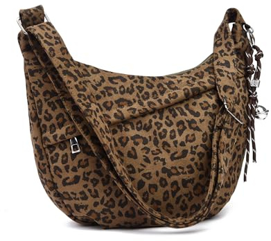 Micmores Crossbody Bag Damen Kunstwildleder Leopardenmuster Umhängetasche Damen Halbmond Schultertasche mit verstellbarer Schultergurt, Stylische Handtasche Hobo Moon Bag(Grün)