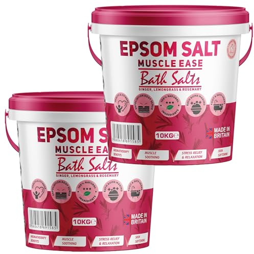 Scented Epsom Bath Salts 20kg - Muscle Ease with Ginger, Lemongrass & Rosemary Essential Oils | 100% Natural Magnesium Sulphate | Infused Bath & Foot Soak for Sleep, Stress Relief & Muscle Recovery