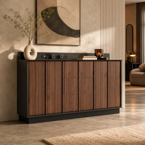 PREMTURE Sideboard Walnussbraun 150 cm mit Türen und Schublade, modern | Modernes Sideboard mit Holzoptik | 2 Türen & Schublade | Viel Stauraum | Elegantes Design für Wohnzimmer und Esszimmer