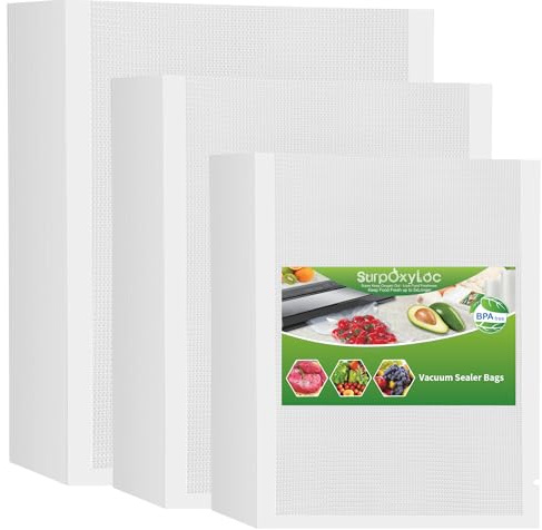 SurpOxyLoc 300 Mixed Food Vacuum Sealer Bags 3 Sizes Sous Vide | 25x33cm(100)+20x30cm(100)+15x25cm(100) BPA Free PreCut Food Grade,Embossed Vacuum Food Freezer Bags for All Vacuum Sealer