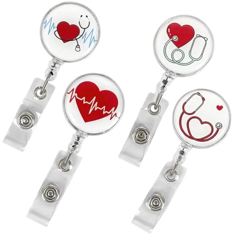 KAHZOR 4 Pièces Porte-Badge Retractable, Porte-Badge Infirmière, Tour de Cou Idéal pour Identifications, pour Infirmiers, Médecins, Enseignants, Étudiants