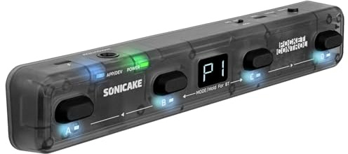 SONICAKE Wireless MIDI Foot Controller 4 Taster mit App-Steuerung BT Fußschalter Pocket Control (Transparent Schwarz)