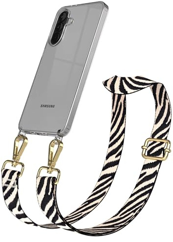 EAZY CASE Handykette - Verstellbares Taschenband kompatibel mit Galaxy A37, Schulterriemen, Handykordel mit Silikon Hülle, Umhängetasche, Zebra - Schwarz Beige Gold