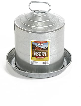 Little Giant® Double Wall Metal Poultry Fount | Poultry Waterer | Heavy Duty Galvanized Steel Waterer | Made in USA (Silver, 2 Gallon)