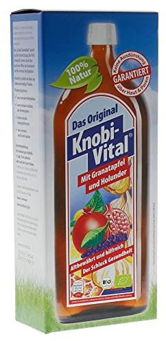 KnobiVital mit Granatapfel & Holunder Bio (960 ml) I Hochkonzentrierter Knoblauchsaft mit Thiamin für Energie, Nerven & Herz I Natürlich & ohne Zusätze