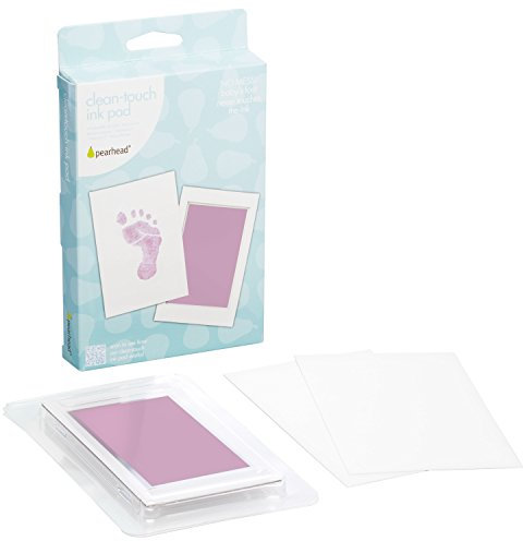 Pearhead Newborn Baby Handprint Or Footprint Clean-Touch Ink Pad Kit, No Mess Baby Safe Print Kit, Newborn Baby Girl Keepsake, 2 Impression Cards, Pink