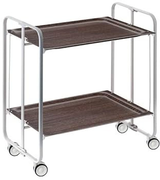 DON HIERRO - Carrito auxiliar con ruedas BAUHAUS, armazón metálico de color gris, 2 bandejas-Wengue