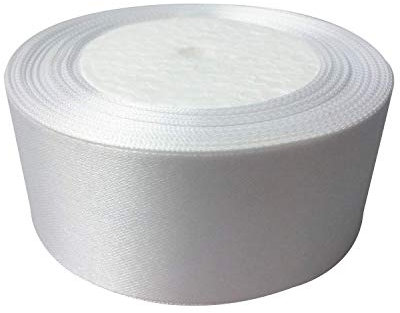 40mm White Satin Ribbon for Gift Wrapping, 25M Double Sided Polyester Thick Fabric Ribbon Roll for Crafting Bouquets, Christmas Tree, Cake, DIY Hair Accessories Sewing Making Bows, Wedding Decoration
